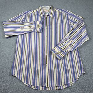 Robert Graham Shirt‎ Mens XL Beige Purple Striped Flip Cuff Button Up Designer